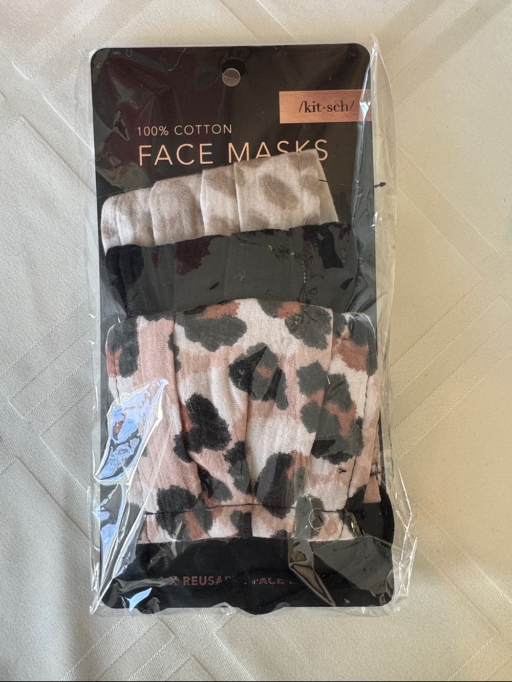Kitsch 3-Pack Cotton Face Masks in Pink Camo, Black & Beige